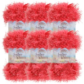 JubileeYarn Feather Whimsy Eyelash Yarn - 50g/Skein Fine Polyester Fur - Wine Red - 6 Skeins
