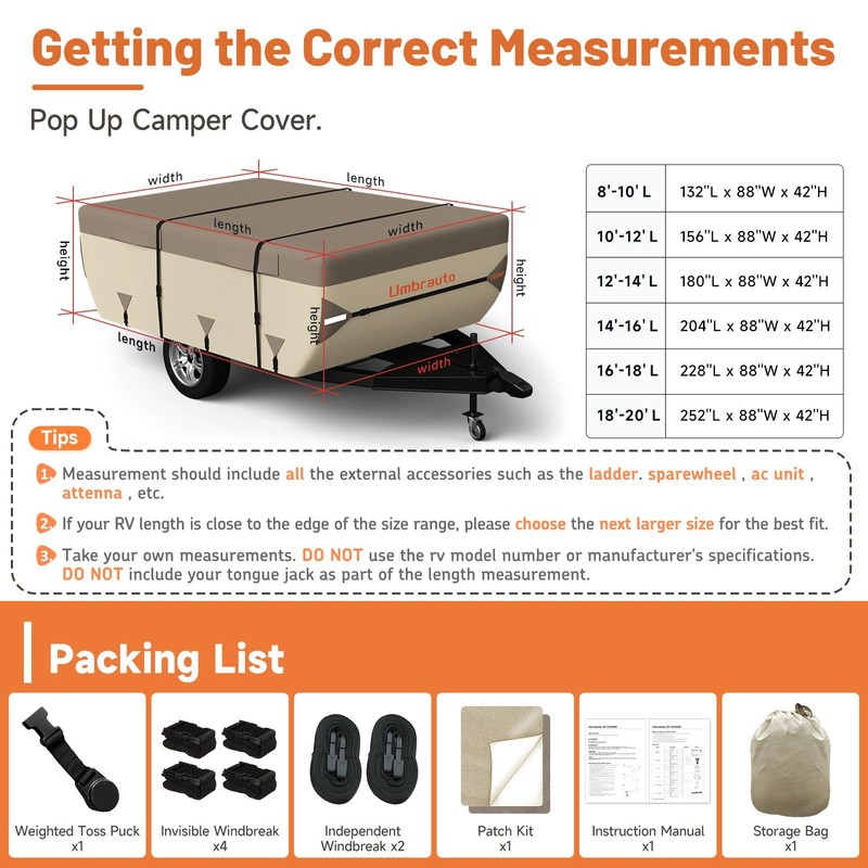 Umbrauto Pop Up Camper Cover for 12'-14' Folding Tent Trailer