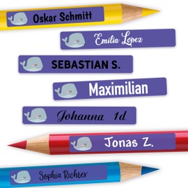 Sunnywall® Pen Stickers Whale Name Stickers Children School Pack of 72 Stickers for Pens Name Labels Narrow 49 x 7.5 mm Nursery First Day of School