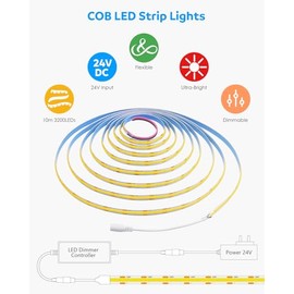 Aclorol Aclorol COB LED Streifen 10M LED Streifen Warmweiss 3000K Dimmbar LED Strip 24V 8mm Breite mit Fernbedienung und Netzteil Flexibel LED Band fr Fernseher Schlafzimmer Wohnzimmer DIY Dekoration CRI85+