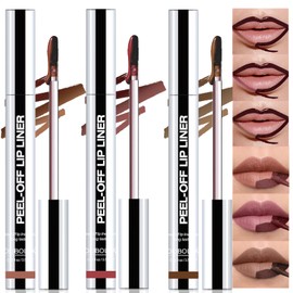 Wugbc Peel Off Lip Liner Stain 3 Colors, Lip Stain Peel Off Long Lasting Brown Lip Liner Set Matte Lip Tint Stain Tattoo Transfer Proof Highly Pigmented Color Precise Lip Pencil Contour for Women