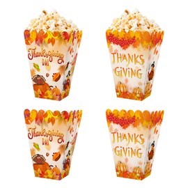 12 Pcs Thanksgiving Popcorn Boxes Fall Pumpkin Turkey Maple Leave Candy Cookie Gift Treat Paper Boxes Popcorn Containers for Fall Thanksgiving Party Supplies
