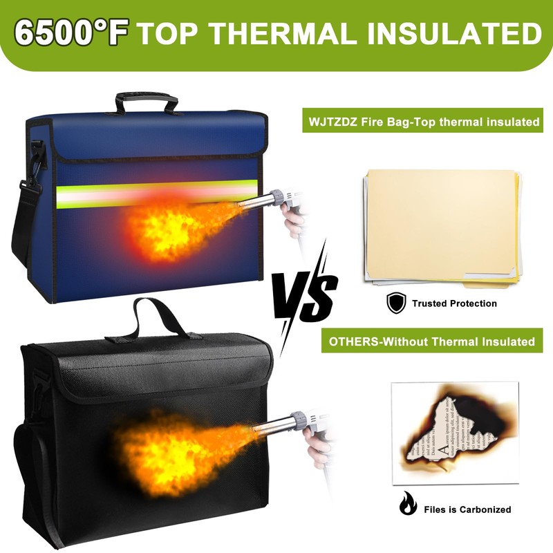 Fireproof Money Bags with Lock-6500°F Fireproof Document Box,10 Layers Insulation