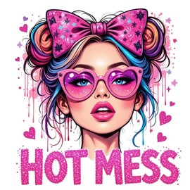 Hot Mess girl Direct To Film Print, DTF Print, Ready To Press Print For T-Shirts:_4" Pocket 