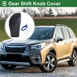 Motoforti Anti-Slip Gear Shift Knob Cover Car Stick Shifting Handle Protector for Subaru Forester 2018-2023 Black Blue Faux Leather