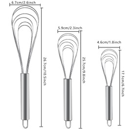 3 Pieces Flat Whisk Stainless Steel Professional Plus Whisk Whisk Flat Wire Whisk Set Kitchen Whisk Egg Whisk for Eggs, Mixing, Whisking, Beating, Frothing and Stirring