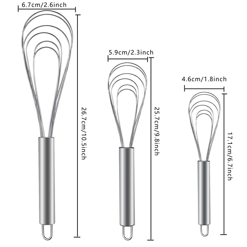 3 Pieces Flat Whisk Stainless Steel Professional Plus Whisk Whisk