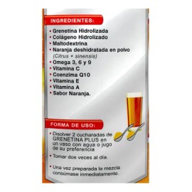 Grenetina Hidrolizada Plus Naranja 1.1kg Supra Natura con Colágeno y Omega
