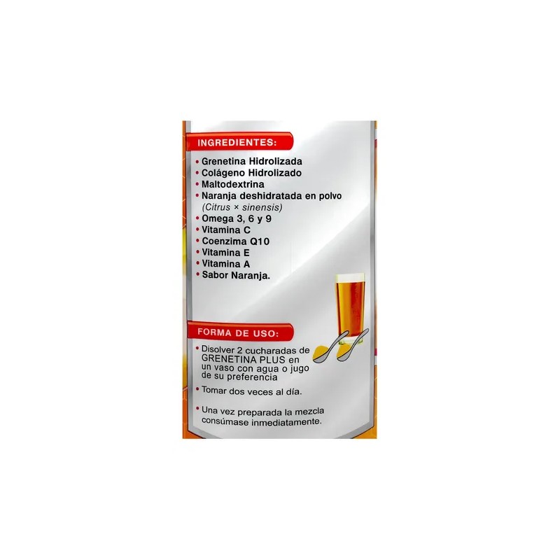 Grenetina Hidrolizada Plus Naranja 1.1kg Supra Natura con Colágeno y