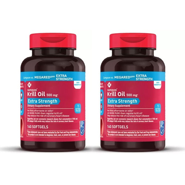 Member's Mark Extra Strength Omega-3 Krill Oil Softgels, 500mg (2 Bottles (320 softgels))