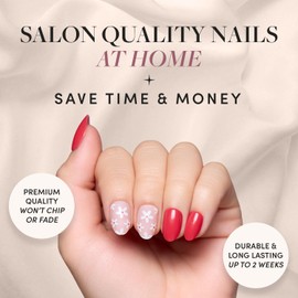 Glamnetic Glamnetic Press On Nails - Red Blossom | Short Oval Nails with Floral Accents, Reusable Stick On Fake Nails with Glue | Love In Bloom Spring Nails | 15 Sizes - 30 Nail Kit with Glue