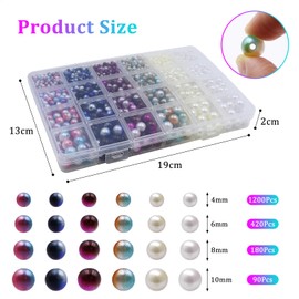 Pack of 1891 Colourful Beads for Threading 4/6/8/10 mm Faux Pearl Round Beads for Bracelets DIY Beads for Crafts with Hole Craft Beads for Threading for Jewellery Making Necklace Bracelets