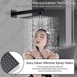 Shower System Black -10 Inch High Pressure Rain Shower Heads with Handheld Spray Combo Shower Faucet Set with Pressure Balanced Rough-in Valve, Wall Mount Bathroom Shower Set