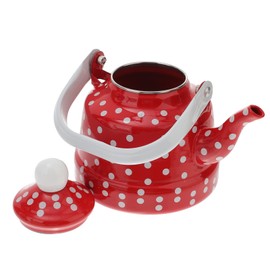 DOITOOL Enamel Teapot Stovetop Tea Kettle Polka Dot Handmade Ceramic Tea Pot Coffee Pot Water Pot Vintage Drink Pitcher for Camping Home Kitchen Restaurant 1.1L Red