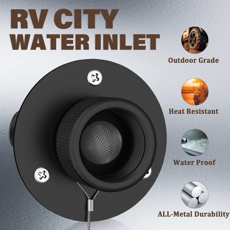 MINGOR-Style RV City Water Inlet with Check Valve Matte Black