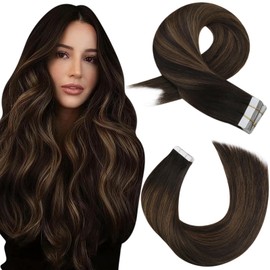 Moresoo Ombre Tape in Hair Extensions Human Hair 14 inch Blonde Balayage Hair Extensions Tape in Dark Brown Mixed with Medium Brown Hair Tape Extensions 20pc/50g