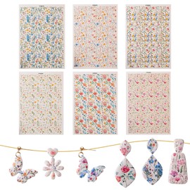 URROMA Clay Transfer Paper, 6Pcs Wildflower Theme Polymer Clay Transfer Sheets for Earrings Jewelry Necklace with Mud Press Rod DIY Craft