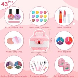 Yostyle Cosméticos para Niñas, Juguetes de Maquillaje para Niños 43 Piezas Lavables, Kit de Maquillaje de Simulación, Estuche de Maquillaje de Princes
