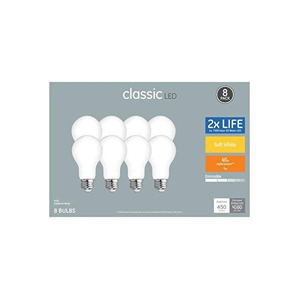GE Classic 8-Pack 40 W Equivalent Dimmable Soft White A19