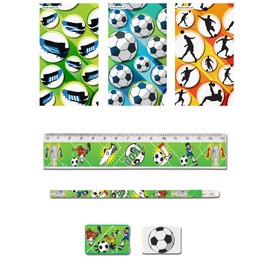 Anilas 5 Piece Stationery Set - Pencil, Sharpener, Rubber, Ruler, Notepad (Football)