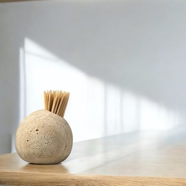 ELEMNTS Travertine Toothpick Holder, Match Holder with Striker for Candles, Decorative Natural Stone, Modern Home Decor