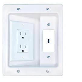 RiteAV USB-3 Recessed Wall Plate Cable Concealer Management Kit with Power Outlet Hides Cords and Cables