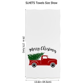 Red Vintage Truck Hand Towels Merry Christmas Pine Tree Bath Towels Soft Kitchen Dish Towels 13.629 for Household Daily Use | Home Decoration | Carry-On Hotel Gym Spa Sweat Towels