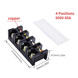 Skweawert 4 Positions Dual Rows 600V 60A Screw Terminal Junction Block, Cable Wire Barrier Block Terminal Strip with Cover Used for Electrical Project, TC-604
