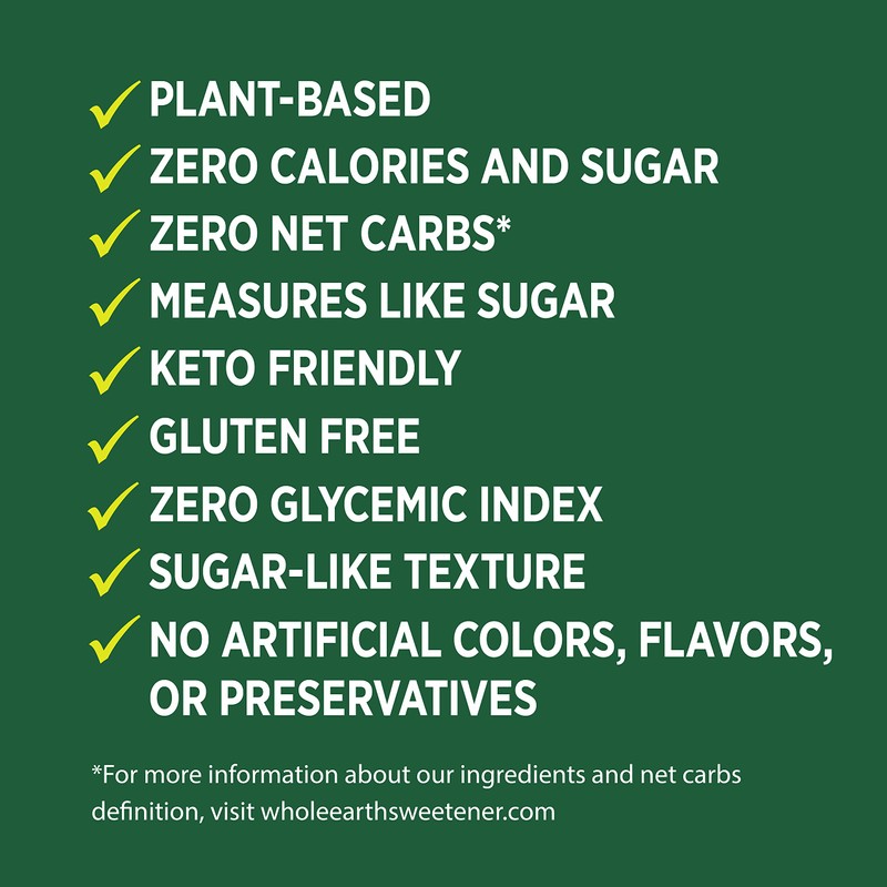 WHOLE EARTH Monk Fruit Sweetener with Erythritol, Plant-Based Sugar Alternative,