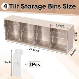 Memorywuu 4 Tilt Out Storage Slatwall Bins Plastic Tip Out Bin with Metal Hooks and Labels Wall Mount Slatwall Hanging Storage Containers for Garage Workbench Home Organization, 23. 6 x 8. 1 x 6. 6''
