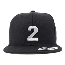 Trendy Apparel Shop Number 2 White Thread Embroidered Flat Bill Snapback Baseball Cap - Black