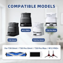 shepanyi Accessories Compatible with Ecovacs Deebot T30 Omni, 1 Main Brush, 4 Filters, 6 Side Brushes for T30 Pro Omni, T30 Pro Max, Replacement Compatible with Yeedi M12 PRO+