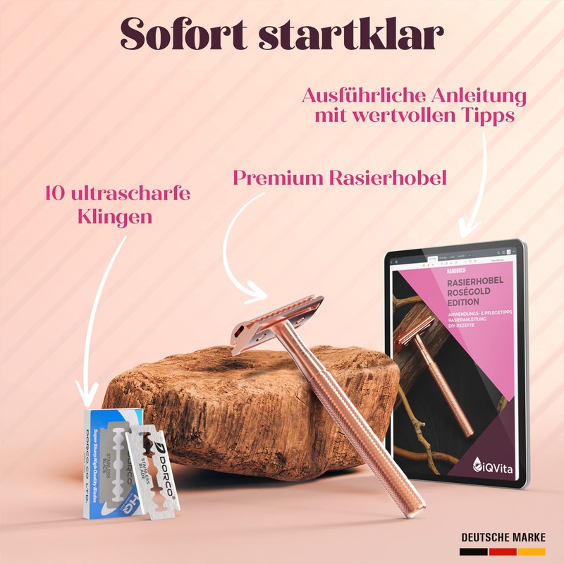 iQVita® Premium Safety Razor Women's - Rose Gold - Incl.