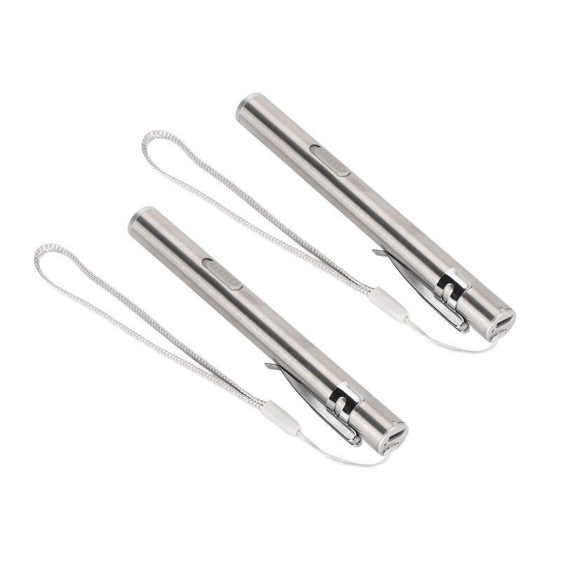 2Pcs Mini Flashlight Pocket Clip Stainless Steel ABS Rechargeable 600mAh