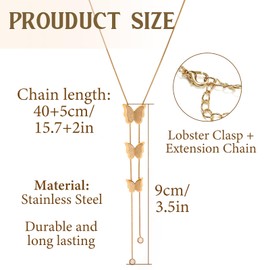 XSDSLS Butterfly Necklace Women's 18K Gold Plated Chain with Butterfly Pendant Adjustable Chain Gold Valentine's Day Birthday Gifts for Women Girls, 40 + 5 cm, Stainless Steel, No Gemstone