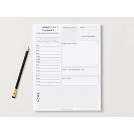 ADHD Daily Planner: A Daily Planner for Neurodivergent Brains! Daily To-Do List with Hourly Schedule, Tasks for Today, Daily Goals, Grateful Prompt, Self-Care, Water Tracker on a Tear off Notepad with 50 Pages, 8x10, by Heidi Fishbein