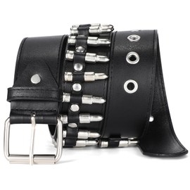 SANSTHS Women Men Bullet Rivet Belts for Jeans, Black Studded Gothic Belt Punk Style with Metel Buckle, Black S
