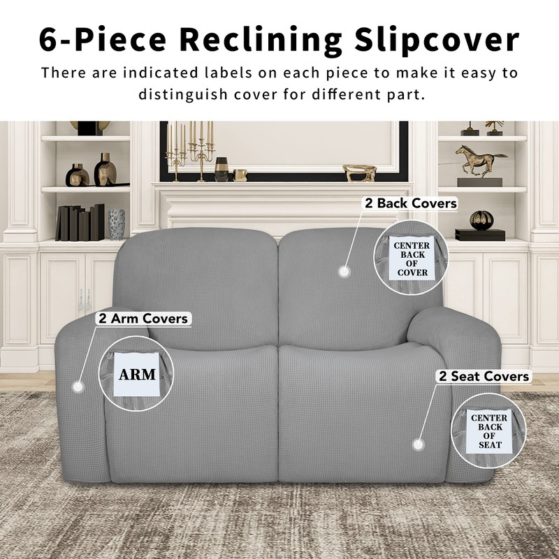 Easy-Going 100% Dual Waterproof Recliner Loveseat Cover, 6-Pieces Stretch Relining