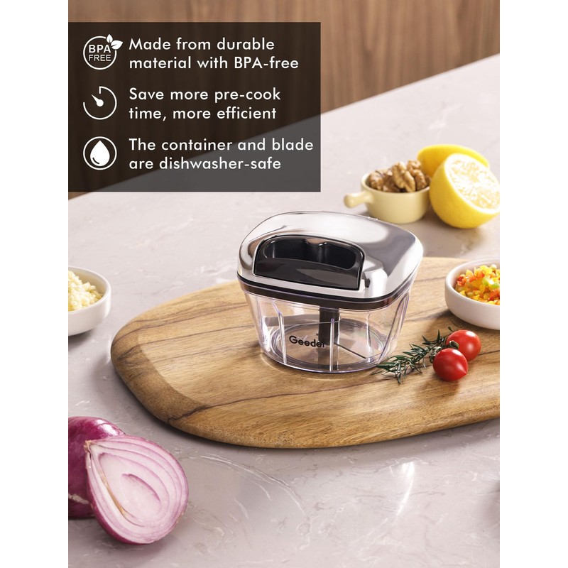 Manual Food Processor Vegetable Chopper, Geedel Pull Chopper with String,