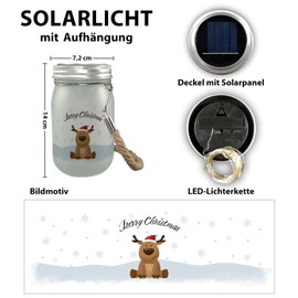 Reindeer in the Snow Solar Light with Saying Merry Christmas, a Christmas Decorative Light for the Winter Months, Christmas Decoration, Preserving Jar, Snow Landscape Decorative Lamp, Christmas Lamp