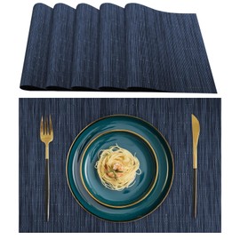 Lumaca Washable Placemats, Set of 6 Placemats (70% PVC, 30% Polyester), Heat-Resistant, Non-Slip, for Kitchen Table and Restaurant, Blue