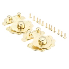 2 Pcs Box Latch Clasps with 12 Screws Flower Shape Cabinet Hasp for Jewelry Wooden Box Case Decorative Hasp Latch Buckle, Gold