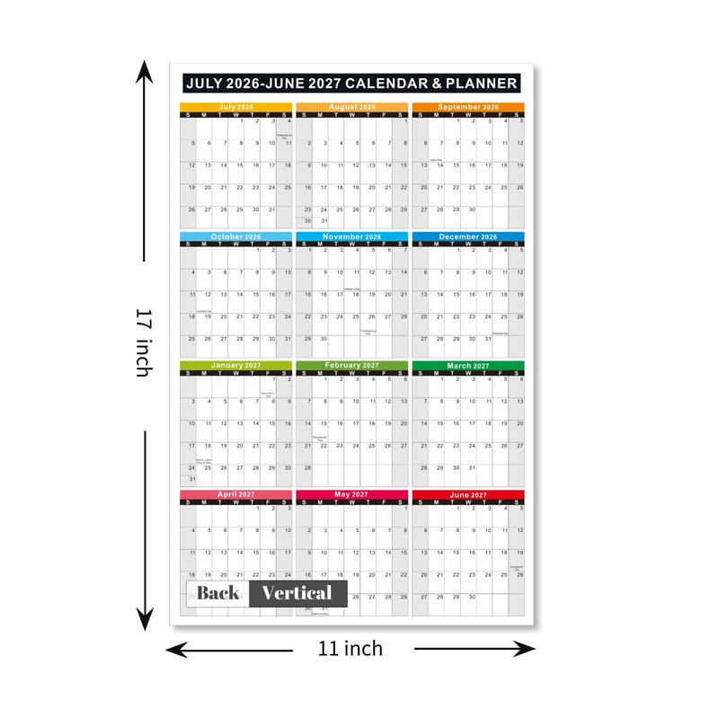 2026-2027 Academic Calendar 2-Pack (11x17"), Laminated + Cardstock, Reversible Vertical/Horizontal,