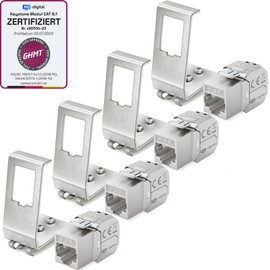 hb-digital CAT 8 4X Keystone Module with 4X 1-Port DIN Rail Adapter Keystone Holder Metal Stainless Steel STP 40 Gbit/s 35 mm Top-Hat Rails Tool-Free LSA