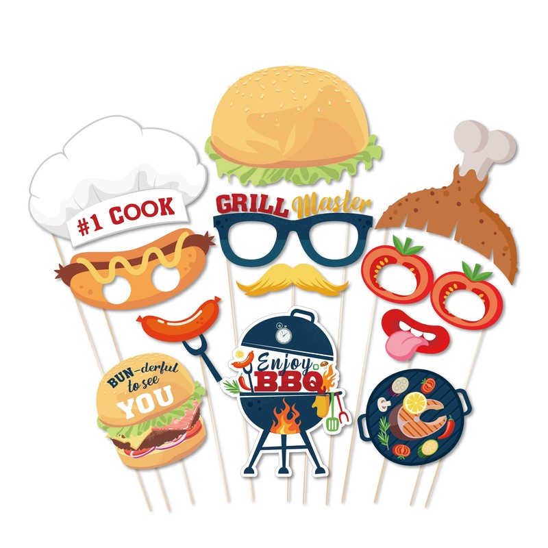 25 Pc Burger BBQ Photo Booth Props, Burger Themed Decoration
