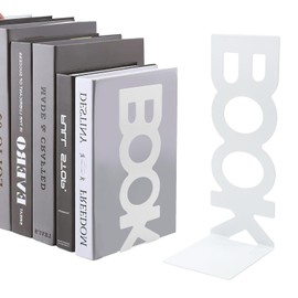 TNSLAND Bookend White Bookends Metal Pack of 4 Bookends White Book Holder for Shelf, Book Holder Shelf Bookends Book Holder, Book Holder for DVDs, Magazines