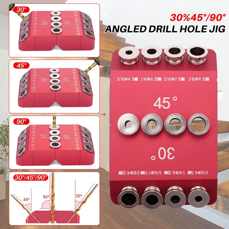 Dasing Angle Drill Hole Guide, 30/45/90° Angle 4 Sizes Drill