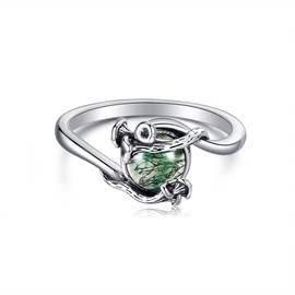 HUKKUN Mushroom Ring 925 Sterling Silver Mushroom Moss Agate Rings for Women Mushroom Jewelry for Women Size 8