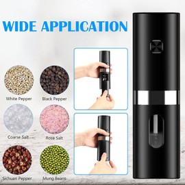 Rechargeable Electric Salt and Pepper Grinder Set with Double Charging Base, Support Battery Operated, Refillable Spice Automatic Mill Shakers Set with Adjustable Coarseness and LED Light(Black)