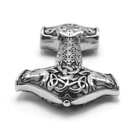 BAVIPOWER Viking Ram Goat Head Mjolnir Pendant Thors Hammer Necklace Stainless Steel Norse Pagan Jewelry for Men Women (Double Goat Hammer, 20)